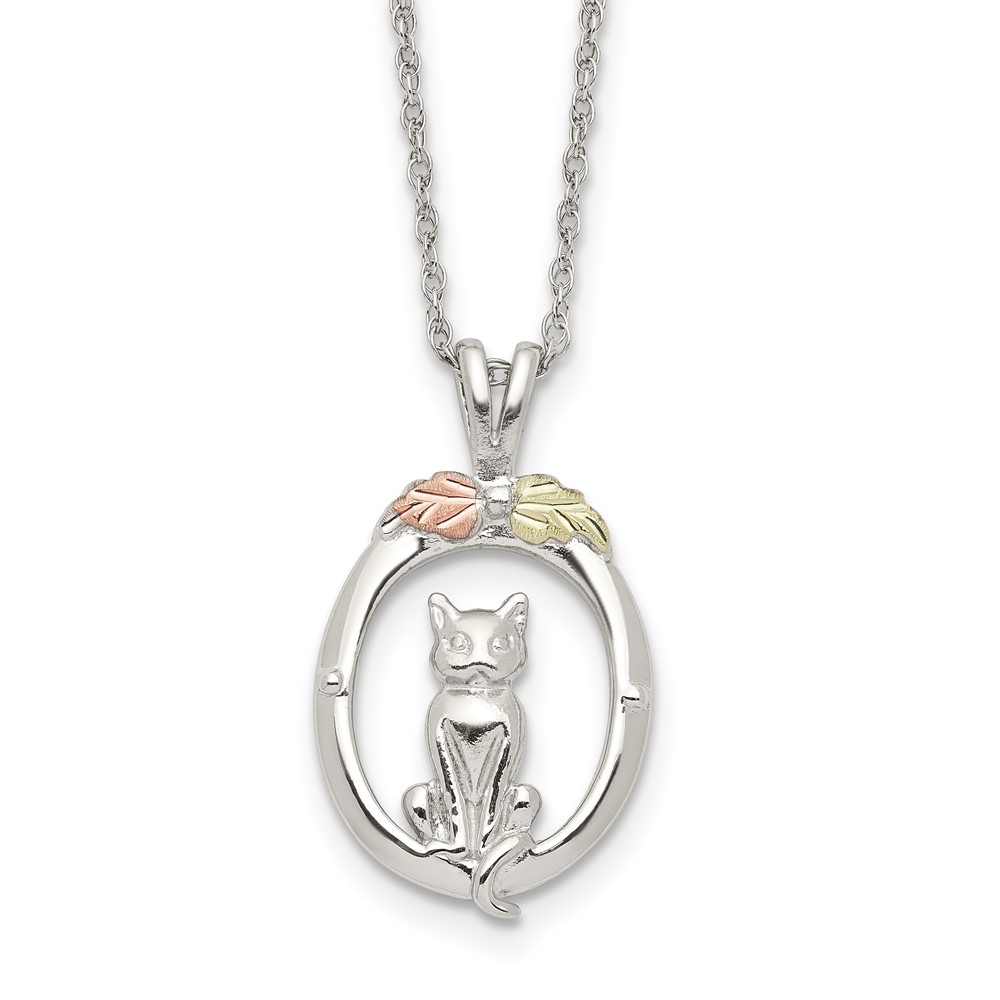 18" Landstroms Mt Rushmore Black Hills 925 Silver& 12K Gold Oval w/ Cat Necklace - Picture 1 of 5