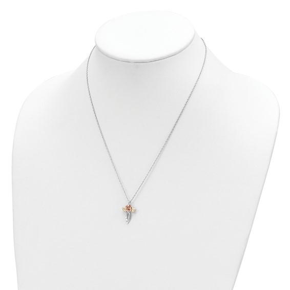 Landstrom's Mt. Rushmore Black Hills Sterling Silver 12K Gold Accents Floral Cross 18 inch Spring Ring Clasp Necklace