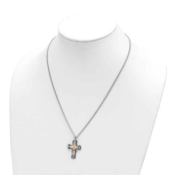 Landstrom's Mt. Rushmore Black Hills Sterling Silver 12K Gold Accents Antiqued Cross 18 inch Spring Ring Clasp Necklace