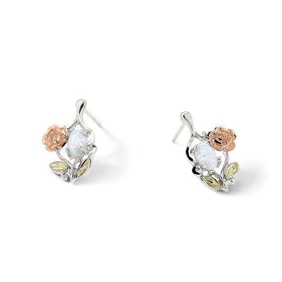 Landstrom's Mt. Rushmore Black Hills Sterling Silver 12K Gold Accents Rose and Lab Created White Opal Post Dangle Earrings