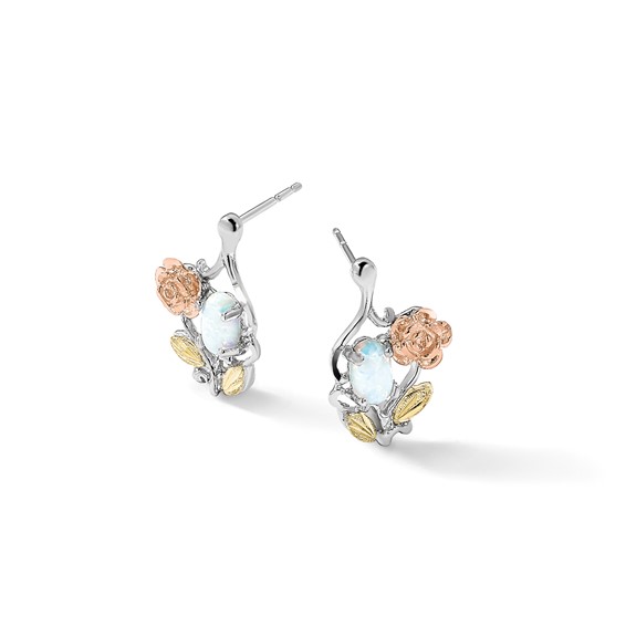 Landstrom's Mt. Rushmore Black Hills Sterling Silver 12K Gold Accents Rose and Lab Created White Opal Post Dangle Earrings
