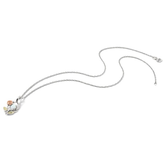 Landstrom's Mt. Rushmore Black Hills Sterling Silver 12K Gold Accents Rose and Lab Created White Opal 18 inch Spring Ring Clasp Necklace