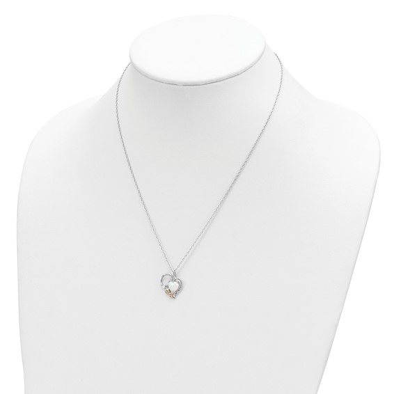 Landstrom's Mt. Rushmore Black Hills Sterling Silver 12K Gold Accents Lab Created White Opal Heart 18 inch Spring Ring Clasp Necklace
