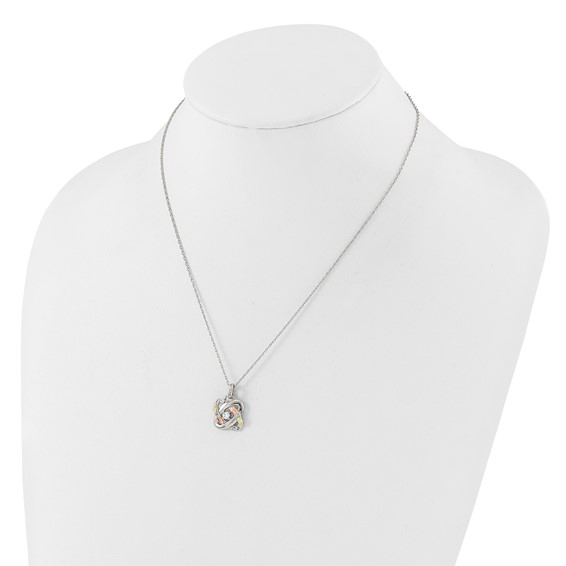 Sterling Silver RH-pltd w/12K Accents Diamond Love Knot 18in Necklace