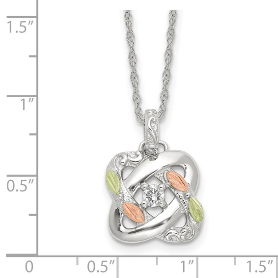 Sterling Silver RH-pltd w/12K Accents Diamond Love Knot 18in Necklace