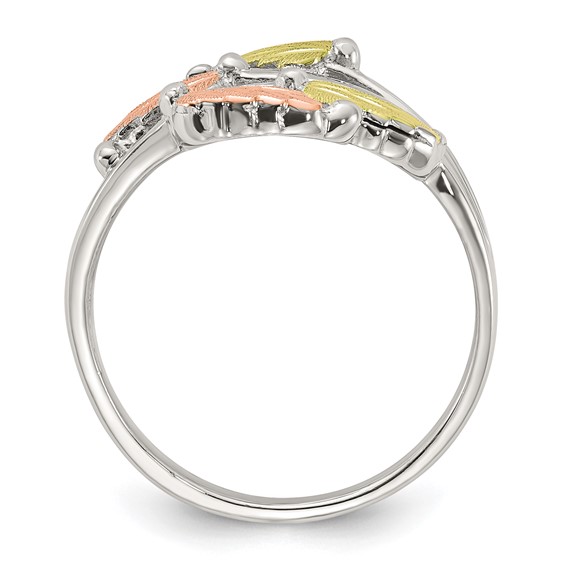 Sterling Silver Rhod-pltd w/12K Accents Black Hills Leaves Bypass Ring