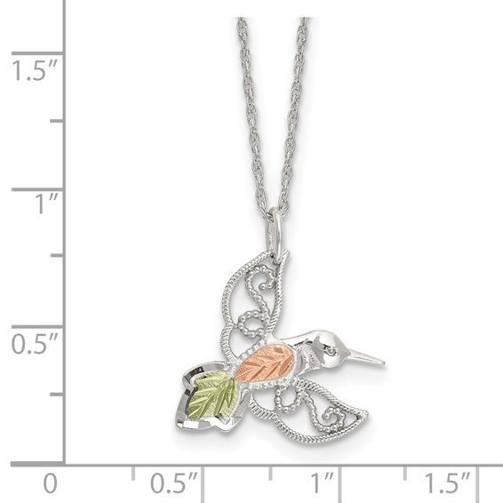 Sterling Silver Rhod-pltd w/12K Accents Hummingbird 18in Necklace