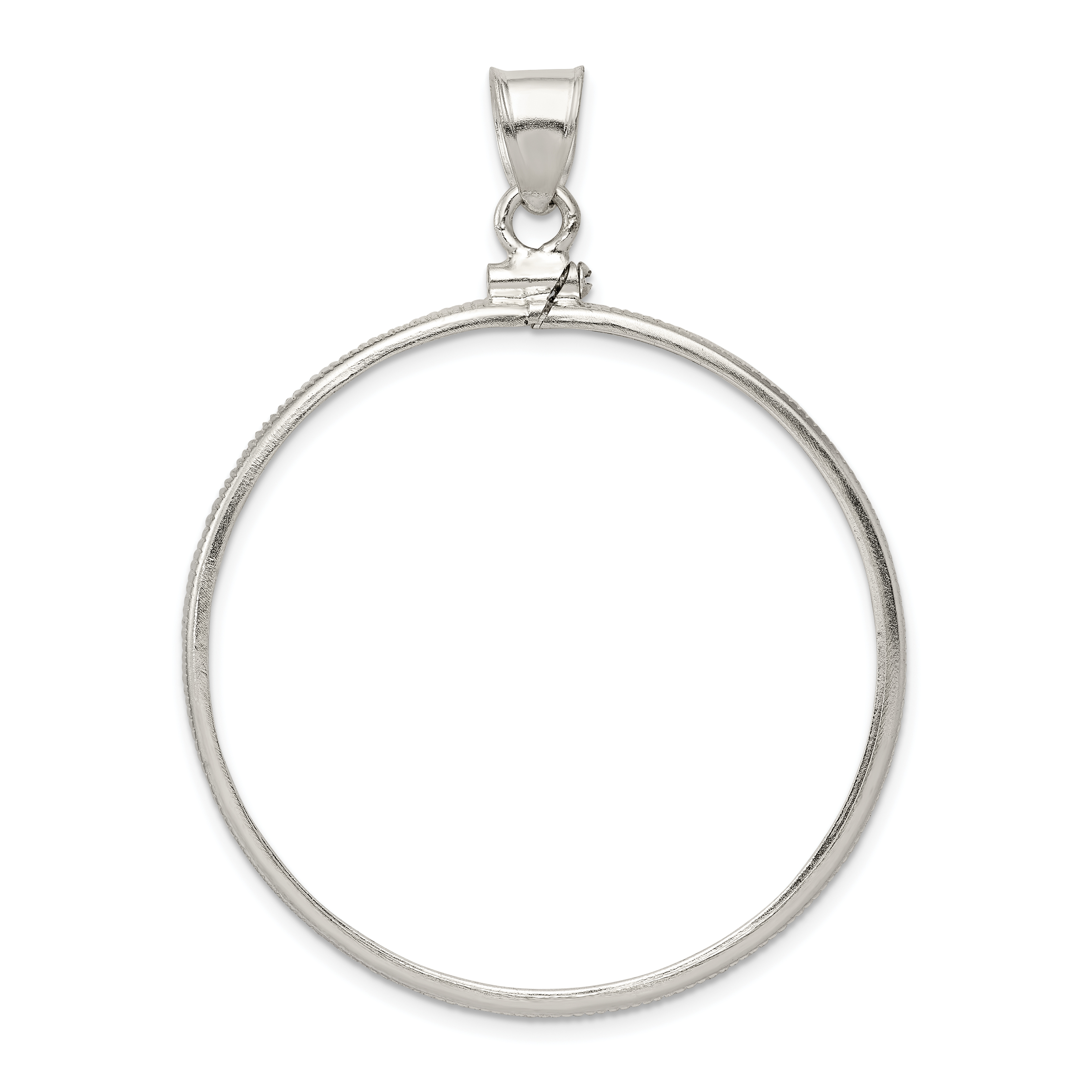Wideband Distinguished Coin Jewelry Sterling Silver Polished 38.2 x 2.8mm Screw Top Coin Bezel Pendant (QBP3)