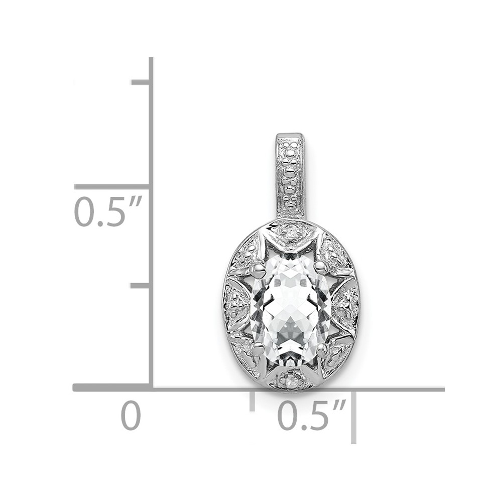 Sterling Silver Rhodium-plated Diam. & White Topaz Pendant (QBPD10APR)