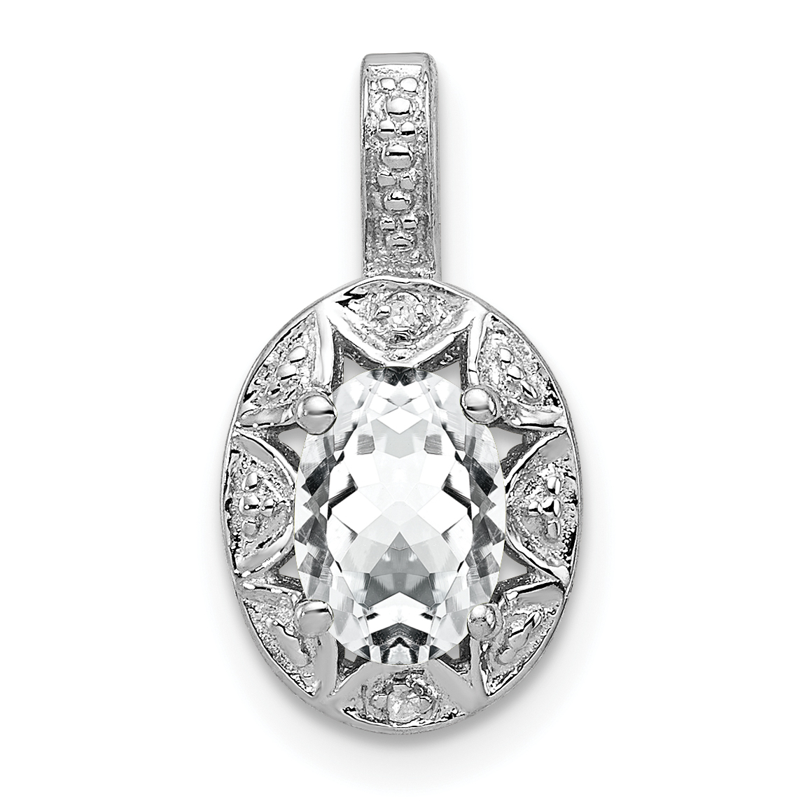 Sterling Silver Rhodium-plated Diam. & White Topaz Pendant (QBPD10APR)