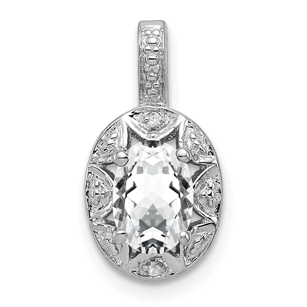 Sterling Silver Rhodium-plated Diam. & White Topaz Pendant (QBPD10APR)
