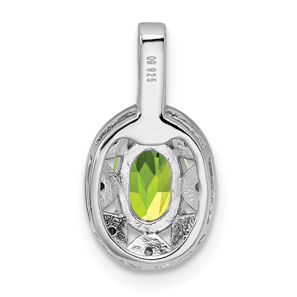 Sterling Silver Rhodium-plated Diam. & Peridot Pendant (QBPD10AUG)