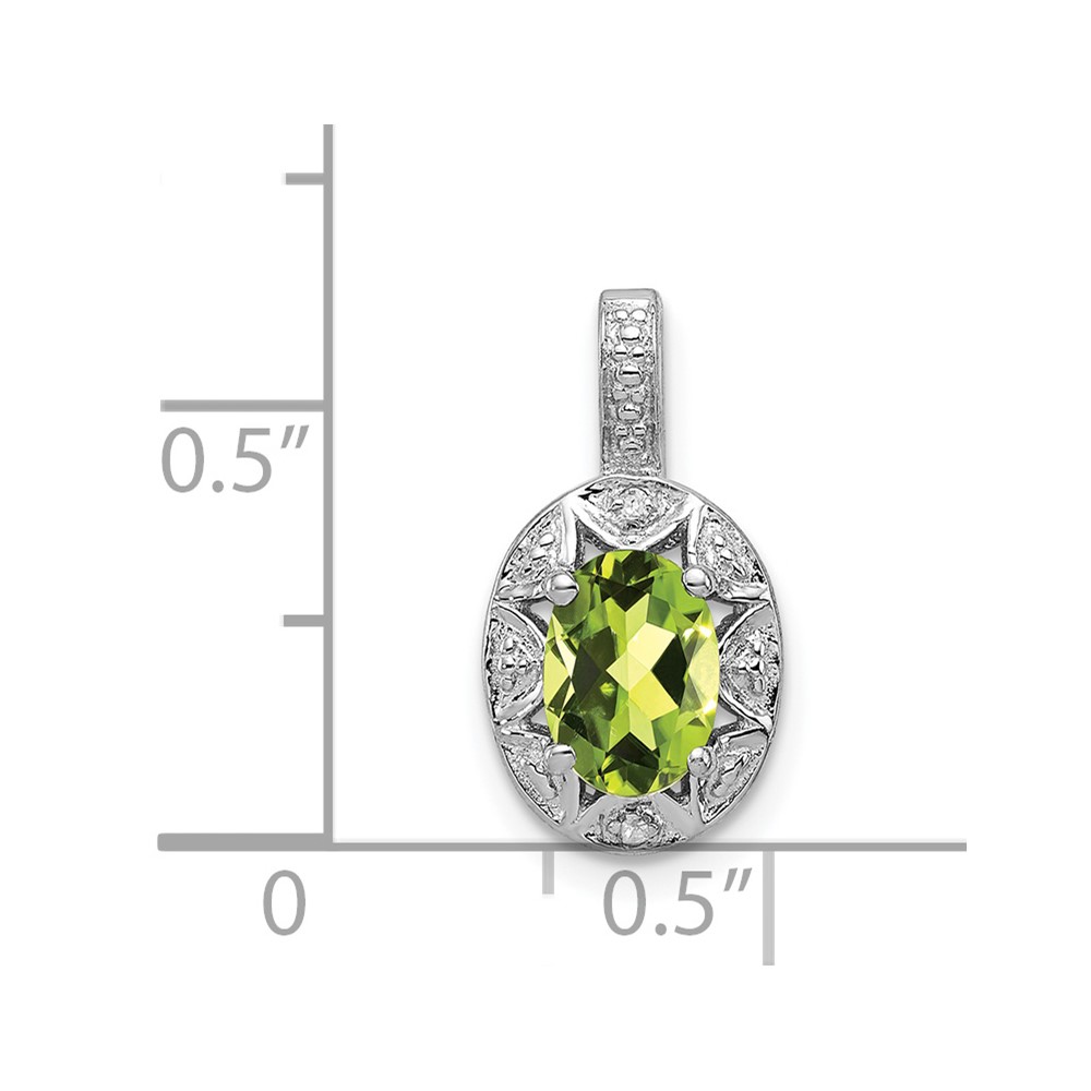 Sterling Silver Rhodium-plated Diam. & Peridot Pendant (QBPD10AUG)
