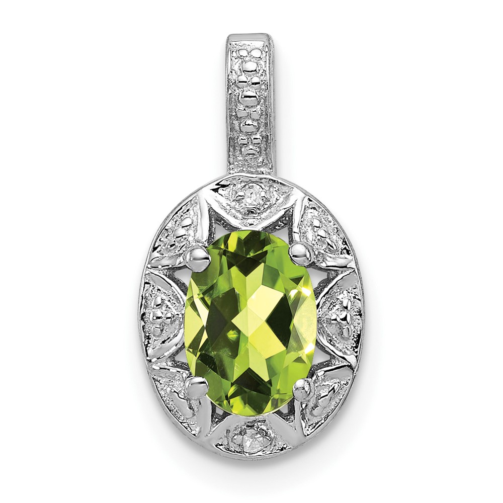Sterling Silver Rhodium-plated Diam. & Peridot Pendant (QBPD10AUG)