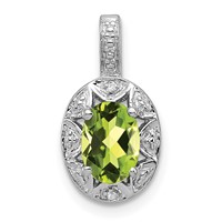 Sterling Silver Rhodium-plated Diam. & Peridot Pendant view 1
