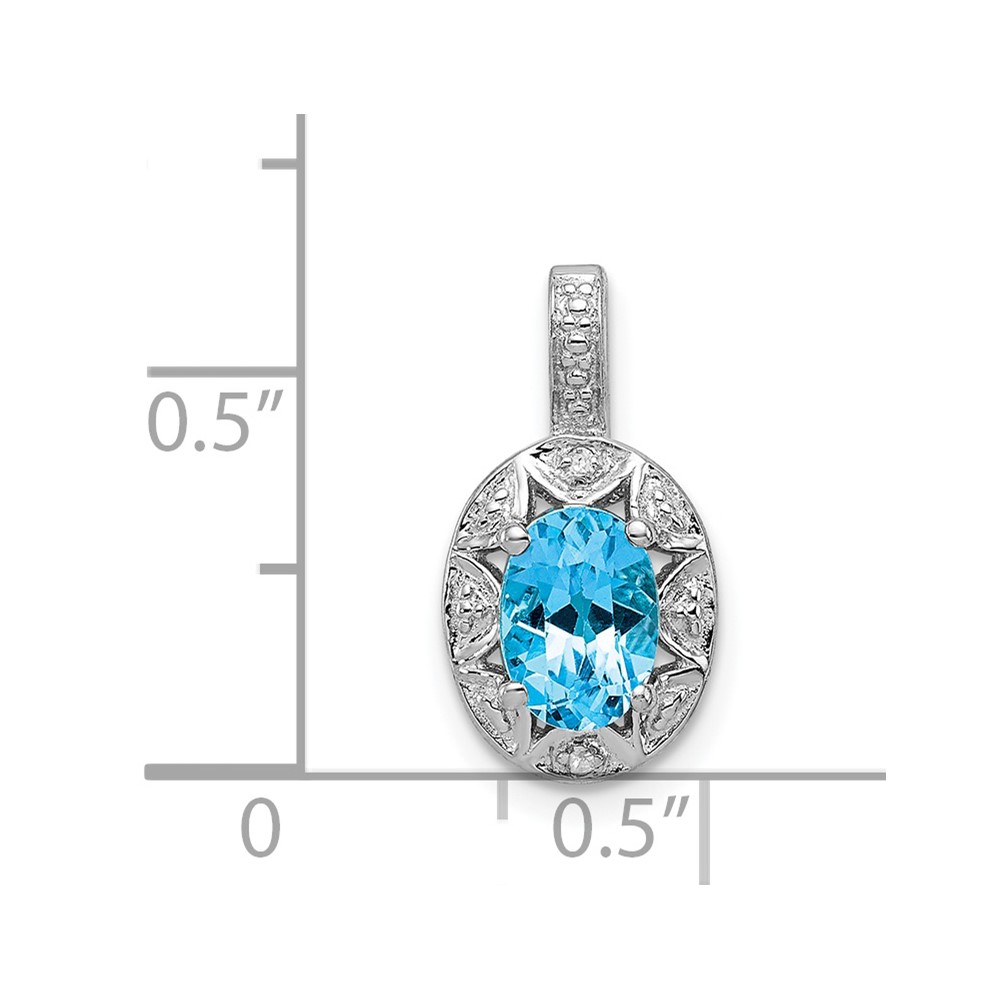 Sterling Silver Rhodium-plated Diam. & Blue Topaz Pendant (QBPD10DEC)