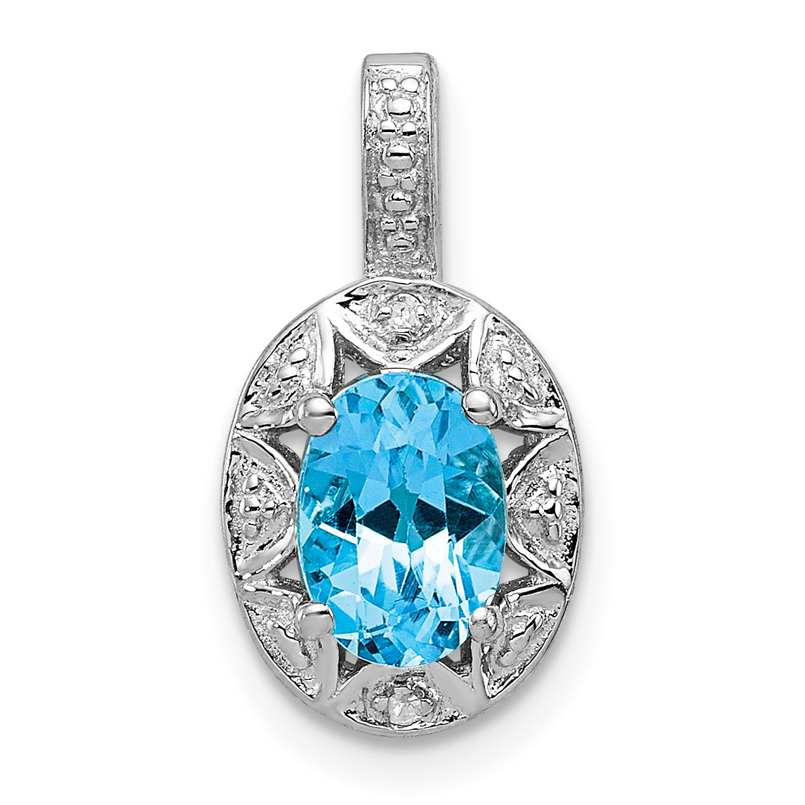 Sterling Silver Rhodium-plated Diam. & Blue Topaz Pendant (QBPD10DEC)