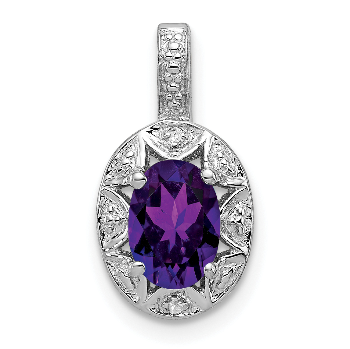 Sterling Silver Rhodium-plated Diam. & Amethyst Pendant (QBPD10FEB)