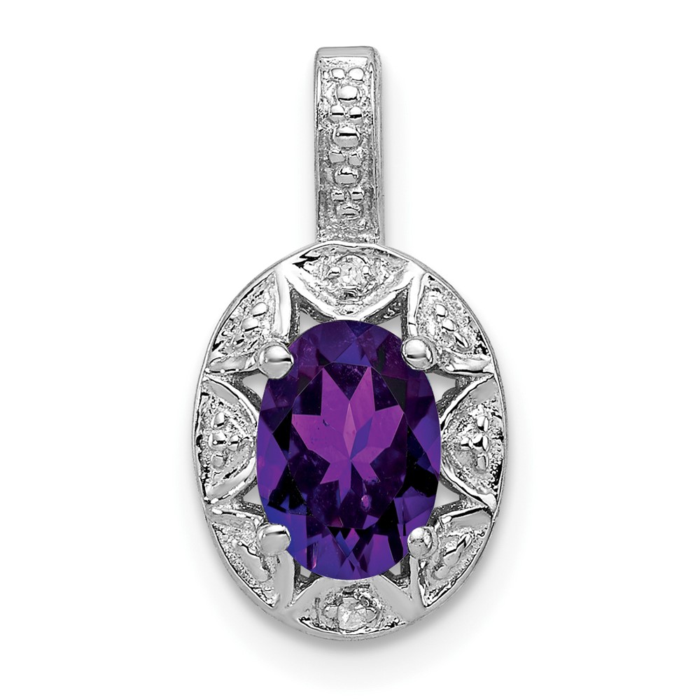 Sterling Silver Rhodium-plated Diam. & Amethyst Pendant (QBPD10FEB)