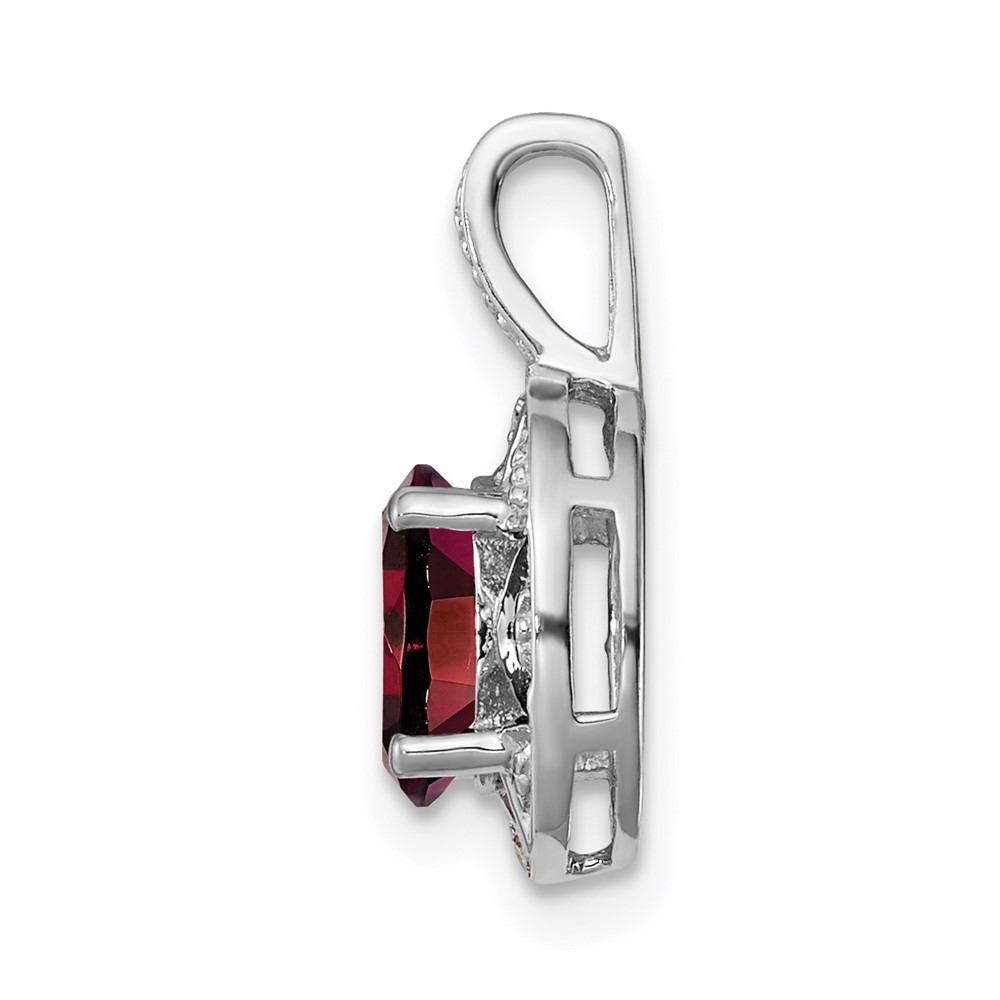 Sterling Silver Rhodium-plated Diam. & Garnet Pendant (QBPD10JAN)