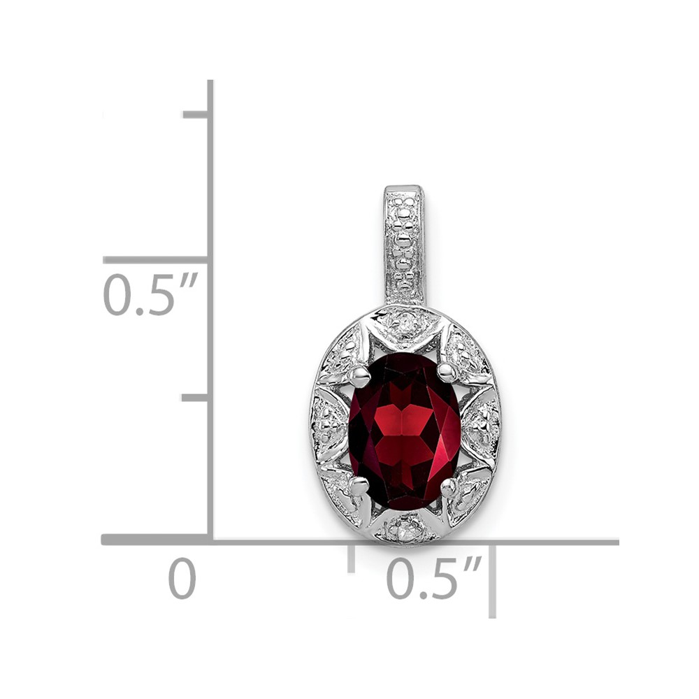 Sterling Silver Rhodium-plated Diam. & Garnet Pendant (QBPD10JAN)