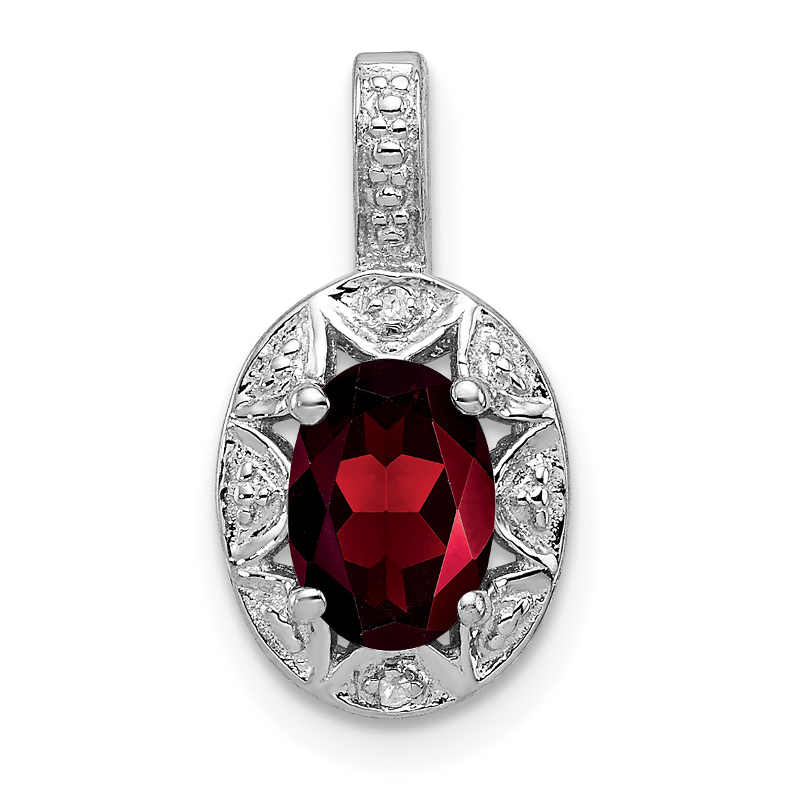 Sterling Silver Rhodium-plated Diam. & Garnet Pendant (QBPD10JAN)