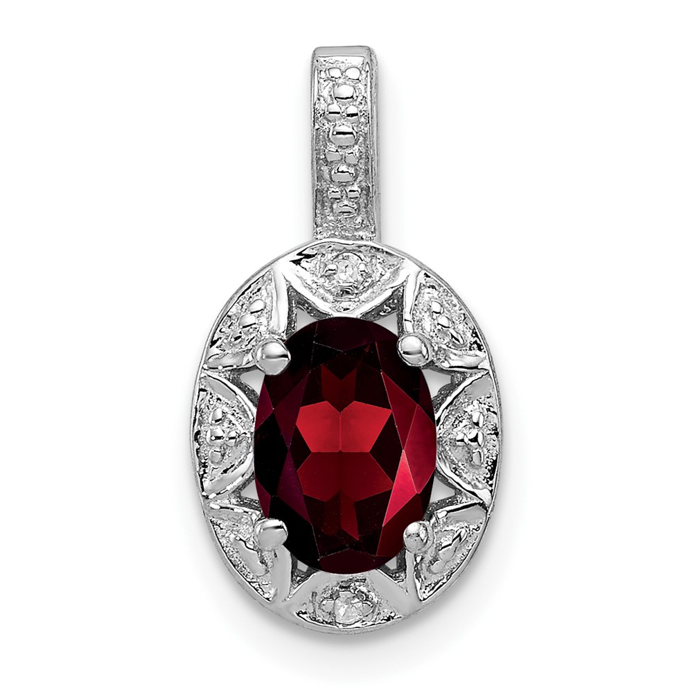 Sterling Silver Rhodium-plated Diam. & Garnet Pendant (QBPD10JAN)