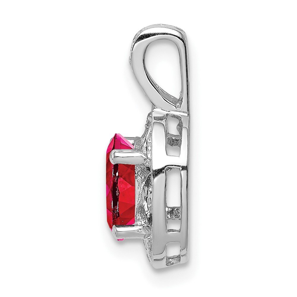 Sterling Silver Rhodium-plated Diam. & Created Ruby Pendant (QBPD10JUL)