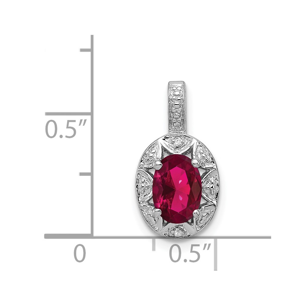 Sterling Silver Rhodium-plated Diam. & Created Ruby Pendant (QBPD10JUL)