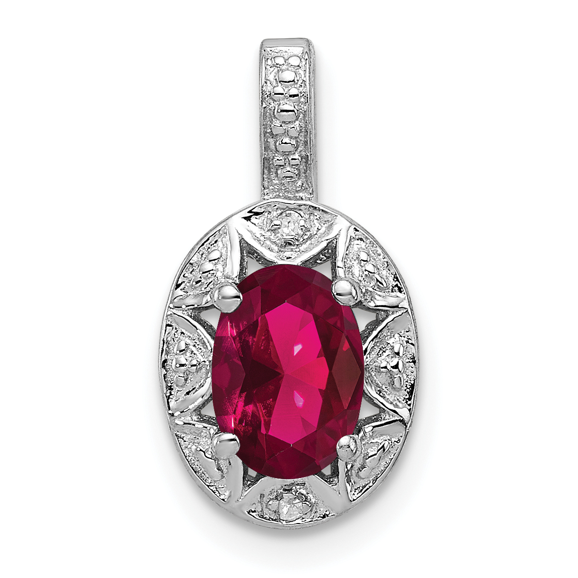 Sterling Silver Rhodium-plated Diam. & Created Ruby Pendant (QBPD10JUL)
