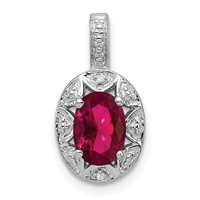 Sterling Silver Rhodium-plated Diam. & Created Ruby Pendant view 1