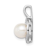 Sterling Silver Rhodium-plated Diam. & FW Cultured Pearl Pendant view 2