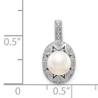 Sterling Silver Rhodium-plated Diam. & FW Cultured Pearl Pendant view 4