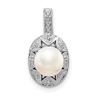 Sterling Silver Rhodium-plated Diam. & FW Cultured Pearl Pendant view 1