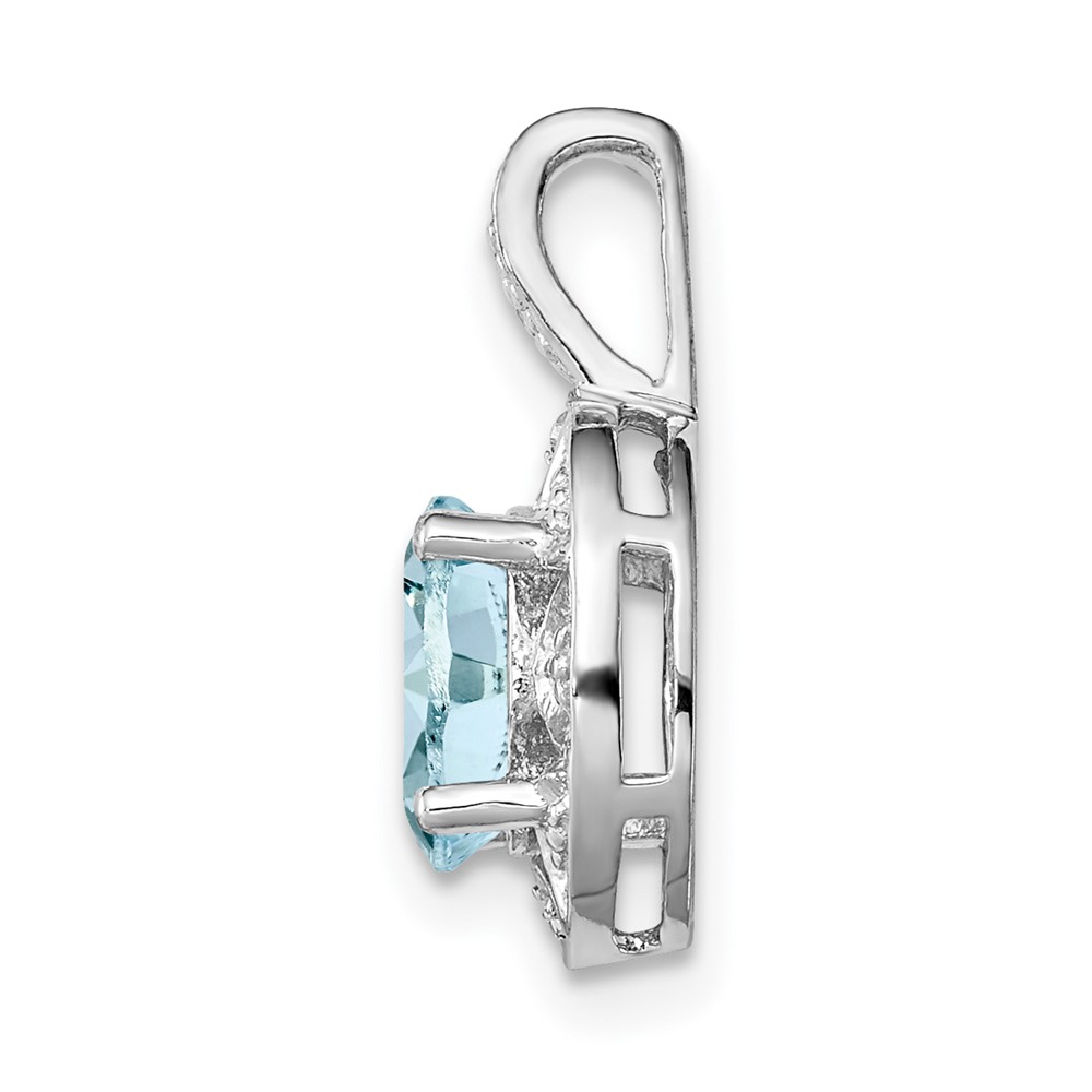 Sterling Silver Rhodium-plated Diam. & Aquamarine Pendant (QBPD10MAR)