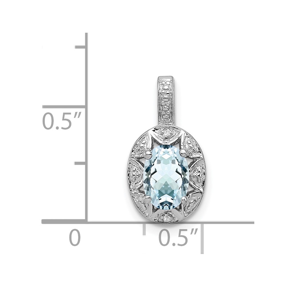 Sterling Silver Rhodium-plated Diam. & Aquamarine Pendant (QBPD10MAR)