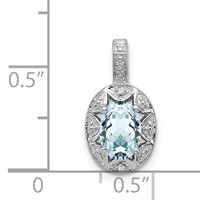 Sterling Silver Rhodium-plated Diam. & Aquamarine Pendant view 4
