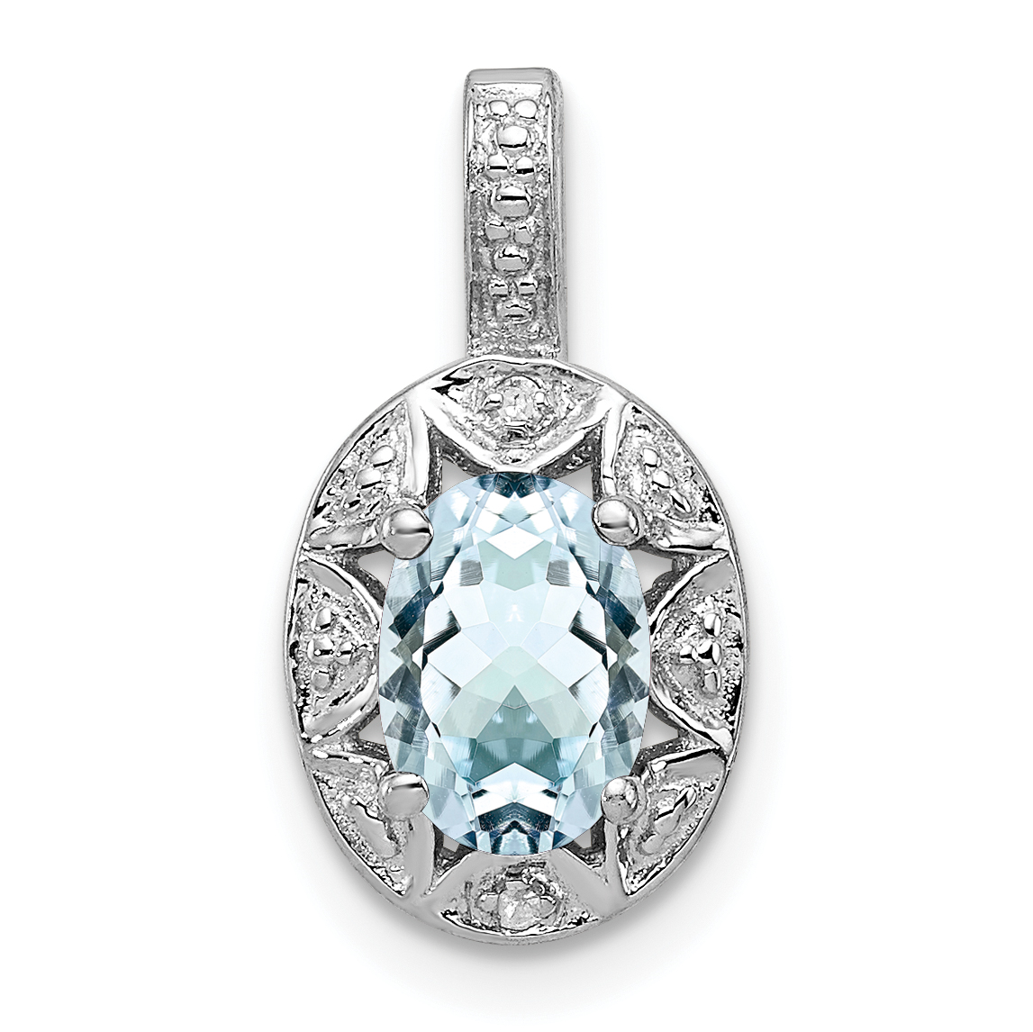 Sterling Silver Rhodium-plated Diam. & Aquamarine Pendant (QBPD10MAR)