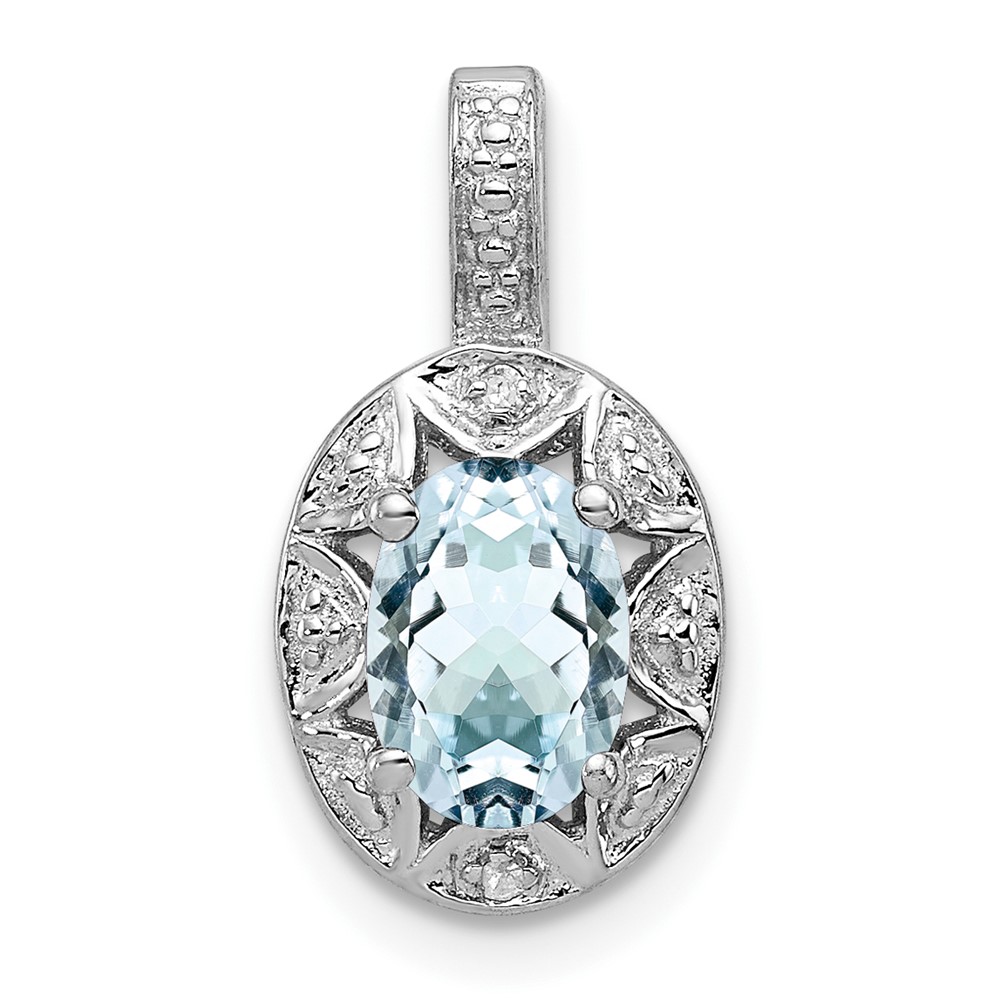 Sterling Silver Rhodium-plated Diam. & Aquamarine Pendant (QBPD10MAR)