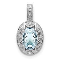 Sterling Silver Rhodium-plated Diam. & Aquamarine Pendant view 1
