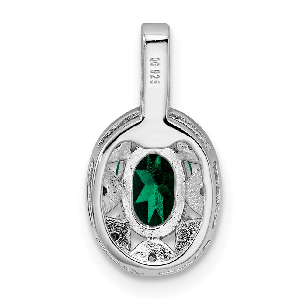 Sterling Silver Rhodium-plated Diam. & Created Emerald Pendant (QBPD10MAY)