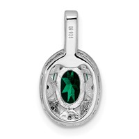 Sterling Silver Rhodium-plated Diam. & Created Emerald Pendant view 3