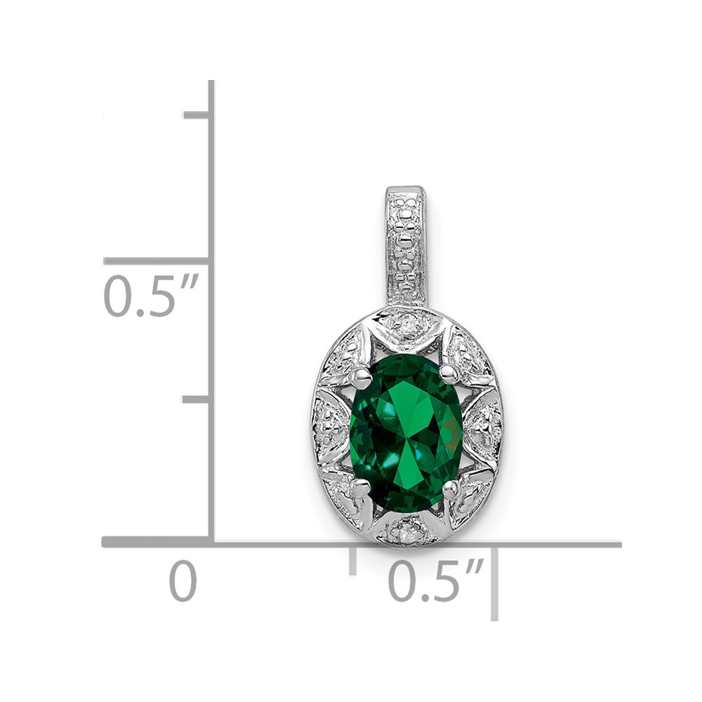 Sterling Silver Rhodium-plated Diam. & Created Emerald Pendant (QBPD10MAY)
