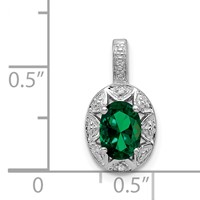 Sterling Silver Rhodium-plated Diam. & Created Emerald Pendant view 4