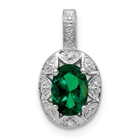 Sterling Silver Rhodium-plated Diam. & Created Emerald Pendant view 1
