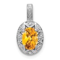 Sterling Silver Rhodium-plated Diam. & Citrine Pendant view 1