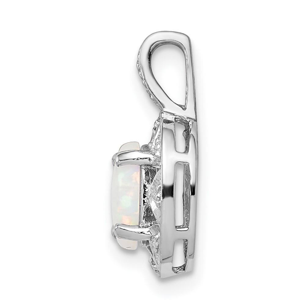 Sterling Silver Rhodium-plated Diam. & Created Opal Pendant (QBPD10OCT)