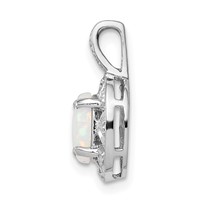 Sterling Silver Rhodium-plated Diam. & Created Opal Pendant view 2