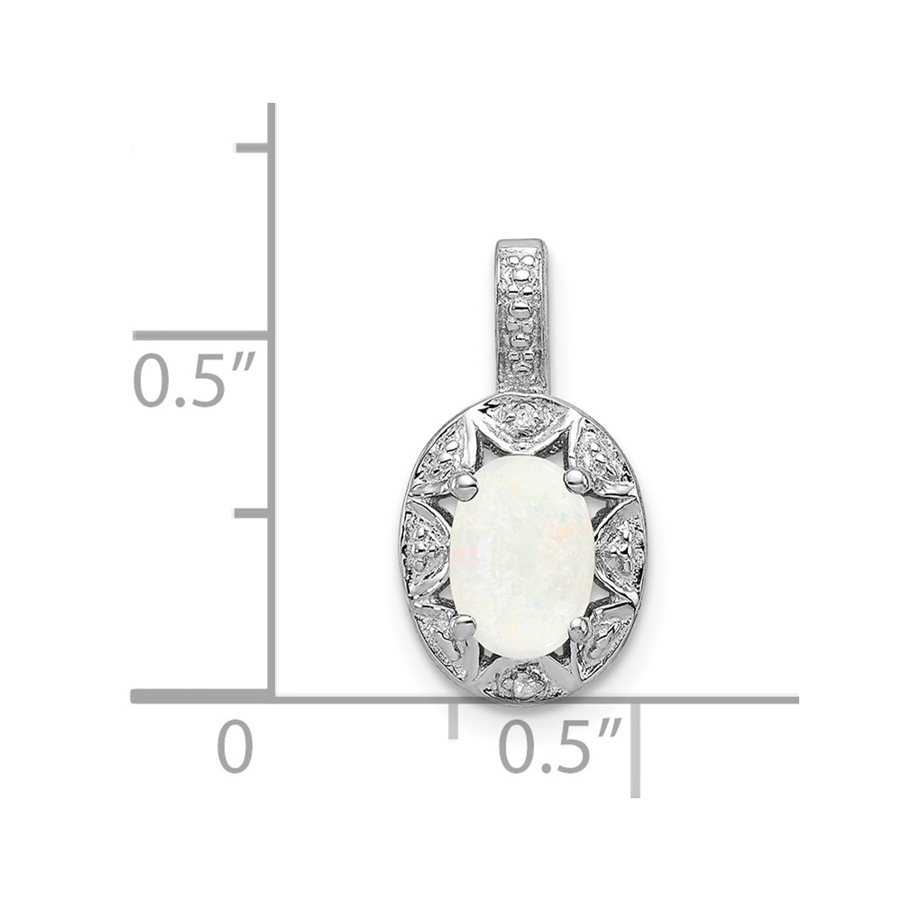 Sterling Silver Rhodium-plated Diam. & Created Opal Pendant (QBPD10OCT)