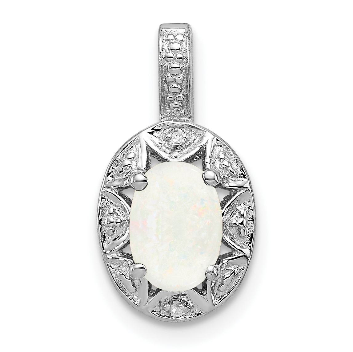Sterling Silver Rhodium-plated Diam. & Created Opal Pendant (QBPD10OCT)